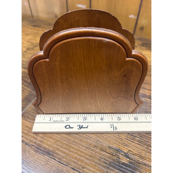 Wooden Napkin Holder With Village Design 5.5" Tall Classic Brown Finish - Picture 5 of 5